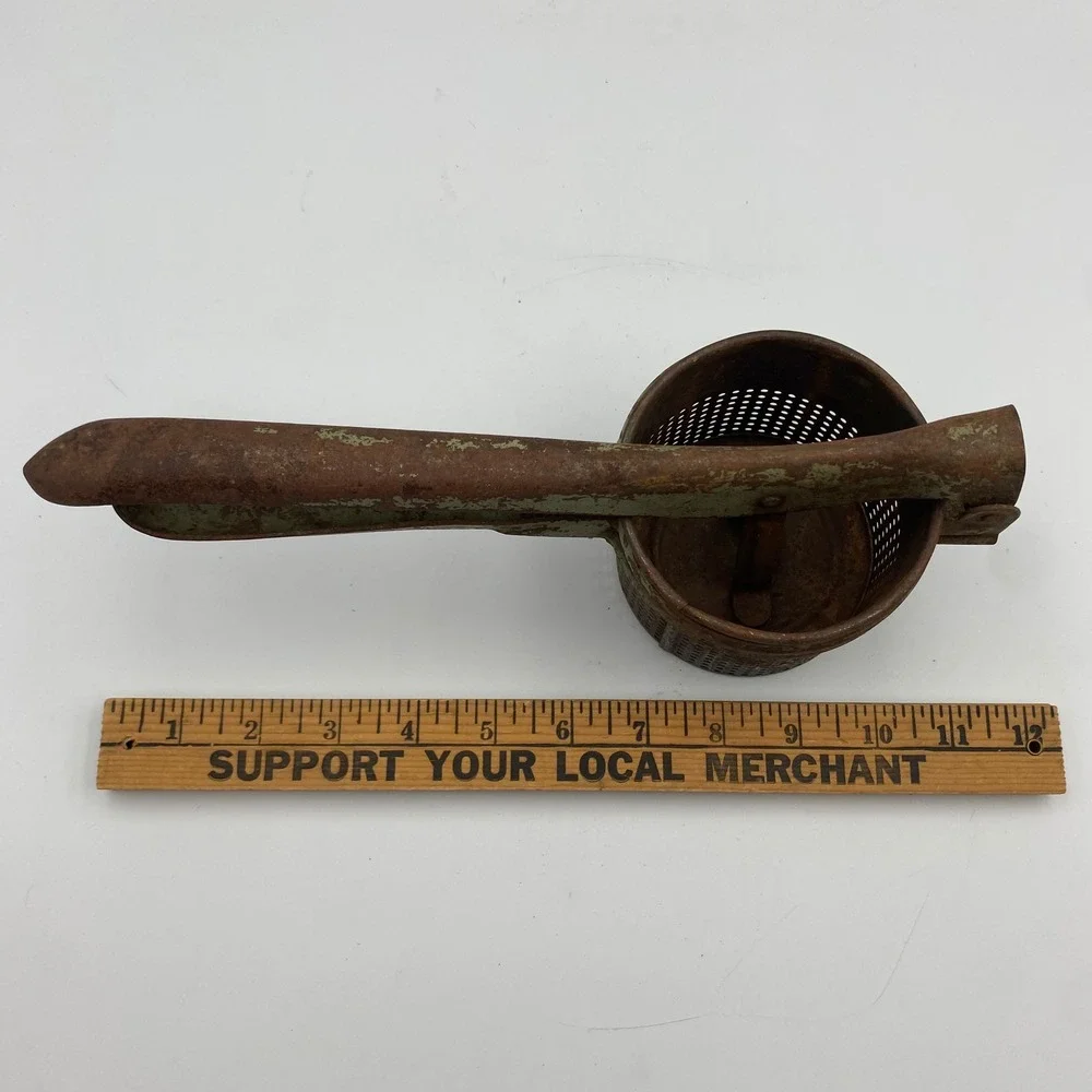 Vintage 1940s 1950s Potato Ricer‎ Food Press Green Chippy Paint Rustic Primitive